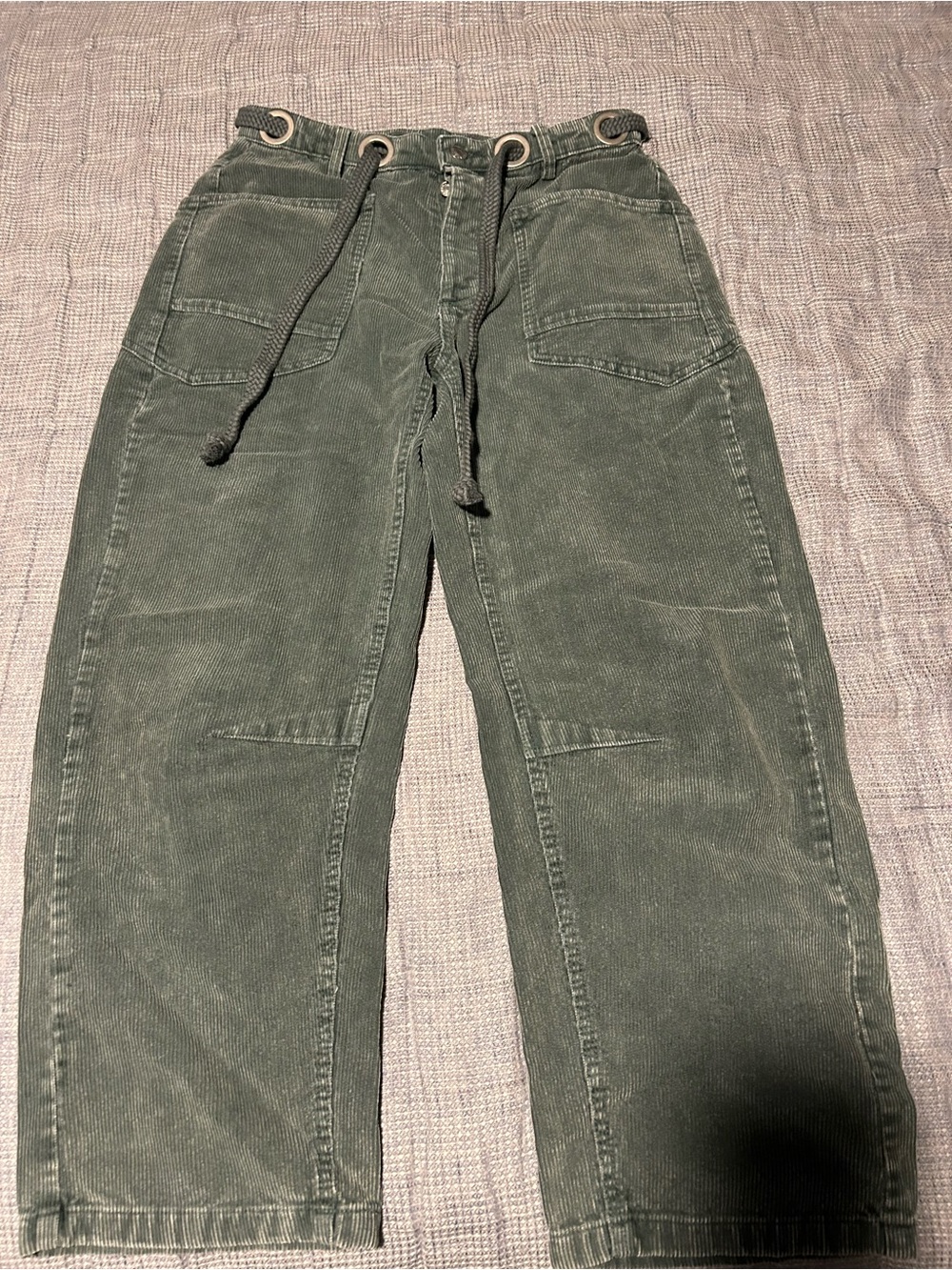 Olive Green Corduroy Drawstring Barrel Pants